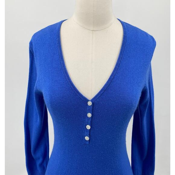 Lauren Ralph Lauren Sweater Top Silk Cashmere Button Up V Neck Blue Womens XS - Picture 4 of 8